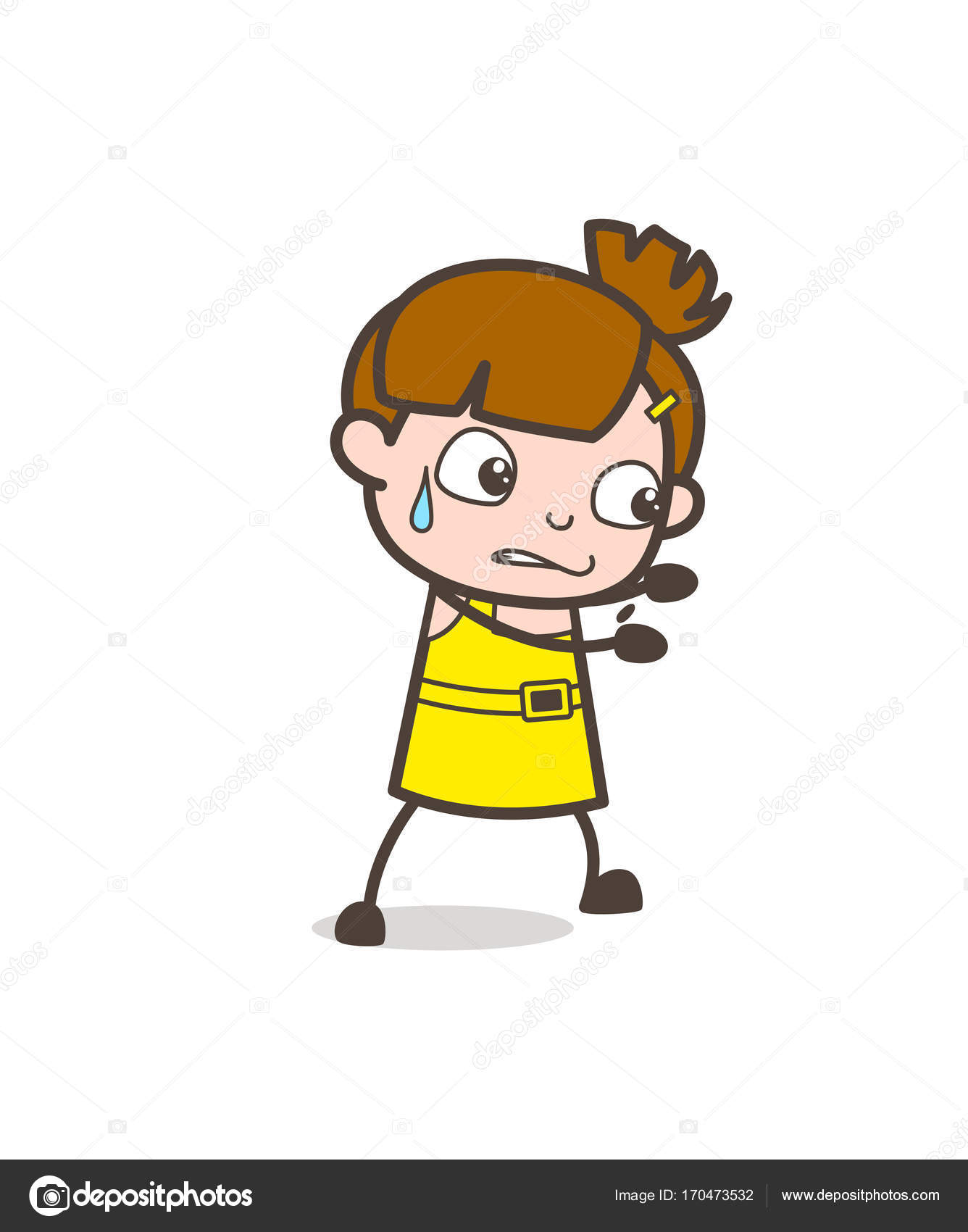 Kid Pushing with Hands - Cute Cartoon Girl Vector — Stock ...