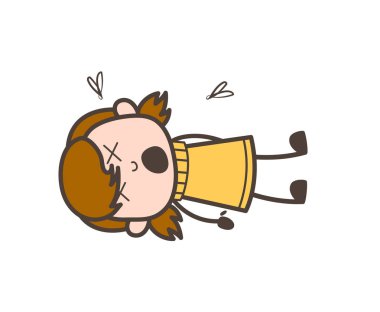 Sevimli çizgi kız illüstrasyon yüz ceset - dizzy