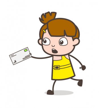 Endişeli çocuk mektup - sevimli çizgi kız vektör ile çalışan