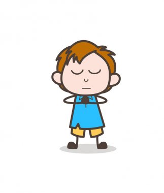 Sessiz çocuk dua - sevimli çizgi çocuk vektör yapıyor