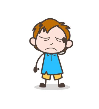 Üzgün ve ağlayan yüz - sevimli çizgi çocuk vektör