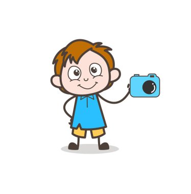 Küçük çocuk dijital kamera - sevimli çizgi çocuk vektör gösterilen