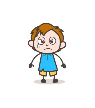 Gözyaşı - sevimli çizgi çocuk vektör ile kızgın surat