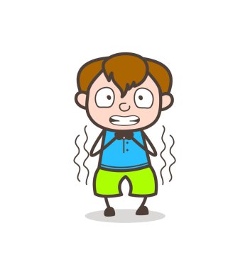 Titreyerek korku - sevimli çizgi çocuk illüstrasyon yüzüne