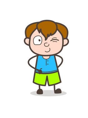 Gülümseyen ve göz yüz - sevimli çizgi çocuk illüstrasyon göz kırpıyor