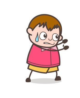 Kuvvet - sevimli çizgi şişko çocuk illüstrasyon dolu ile iterek