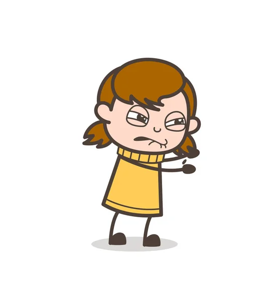 Energické tvář výraz - Cute Cartoon Girl obrázek — Stockový vektor