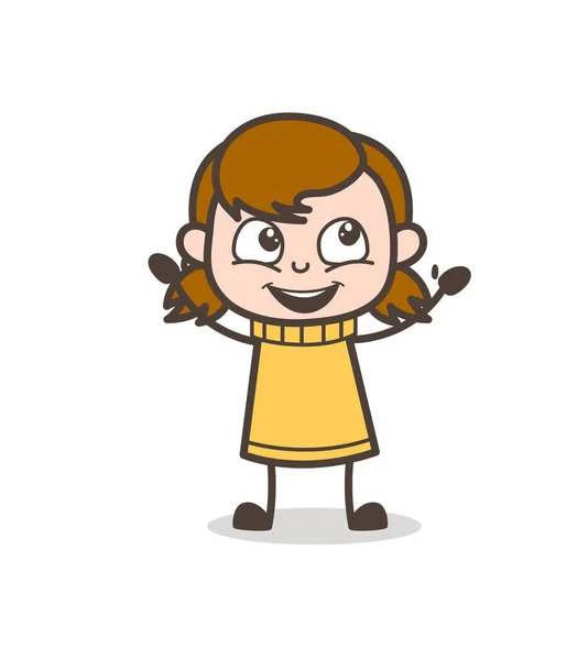 Sorridente nella gioia - Carino Cartoon Girl Illustrazione — Vettoriale Stock