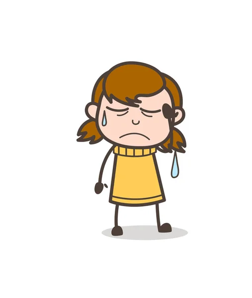 Dolor de cabeza con sudor en la cara - Linda ilustración de la muchacha de dibujos animados — Vector de stock