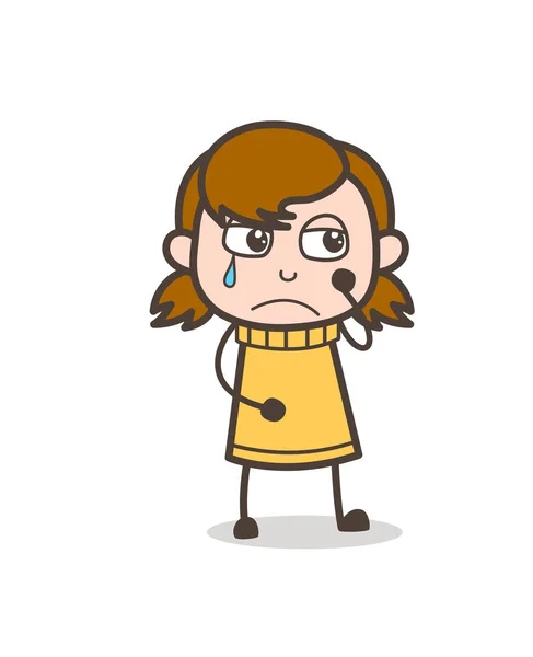 Llorando expresión de la cara - Linda ilustración de la muchacha de dibujos animados — Archivo Imágenes Vectoriales