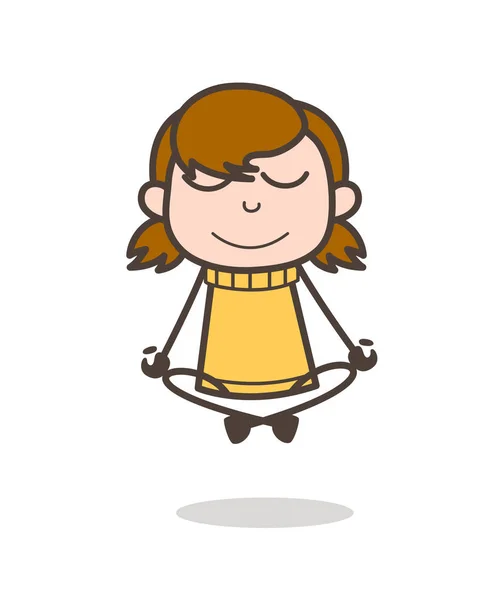Dělat meditace s Happy Face - Cute Cartoon Girl obrázek — Stockový vektor