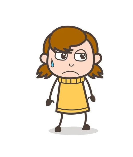 Sorgsna ansikte med svett - söt Cartoon Girl Illustration — Stock vektor