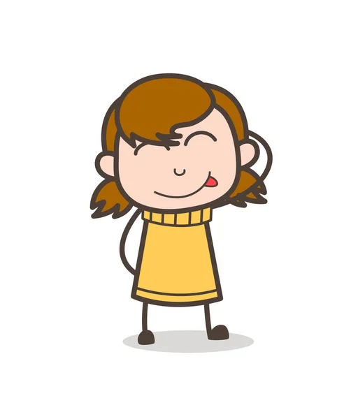 Viso sorridente assaporare cibo delizioso - Carino Cartoon Girl Illustrazione — Vettoriale Stock