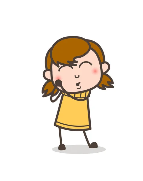 Blushing Expression Face - Cute Cartoon Girl Illustration — Stock Vector