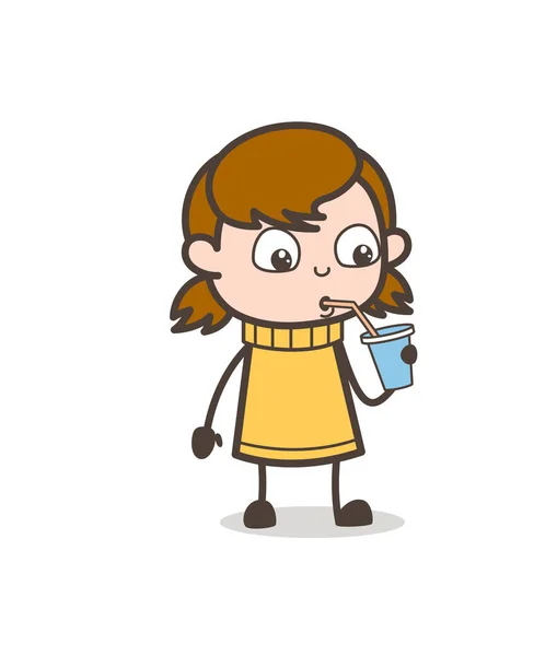 Beber bebida de energía - Linda ilustración de la muchacha de dibujos animados — Archivo Imágenes Vectoriales