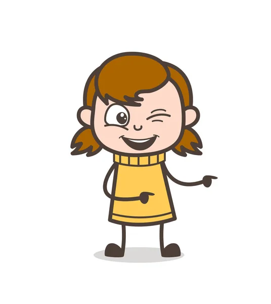 Šťastné dítě mrkání očí a ukazoval prstem - Cute Cartoon Girl obrázek — Stockový vektor