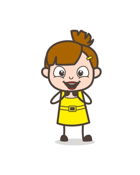 Entusiasmado Kid Laughing Face - Bonito Cartoon Girl Vector —  Vetores de Stock