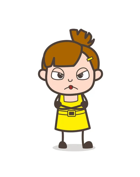 Expressão de rosto de criança infeliz - Bonito Cartoon Girl Vector — Vetor de Stock