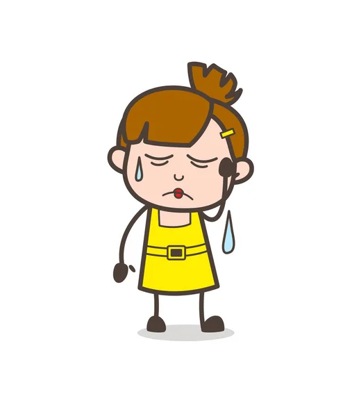 Cara deprimida con sudor en la cara - Linda chica de dibujos animados Vector — Archivo Imágenes Vectoriales