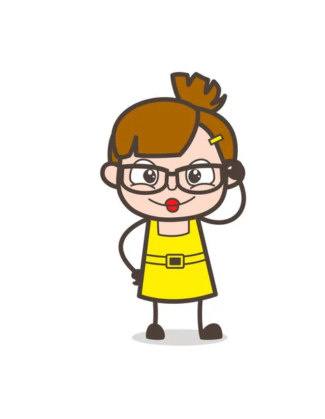 Happy Kid com moldura de olho grande - Bonito Cartoon Girl Vector — Vetor de Stock