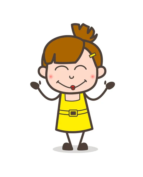 Garoto sorridente Rosto tímido - Bonito Cartoon Girl Vector —  Vetores de Stock