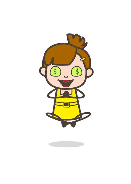 Cara de la boca del dinero del niño - Linda chica de dibujos animados Vector — Vector de stock