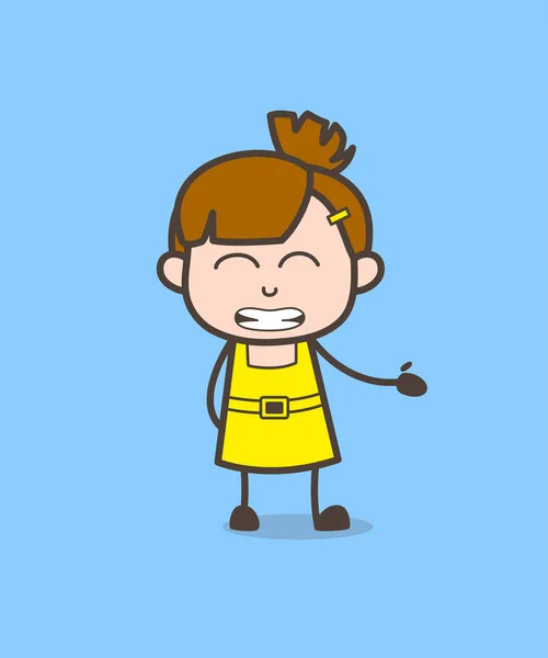 Kid grijnzende gezicht expressie - Cute Cartoon meisje Vector — Stockvector