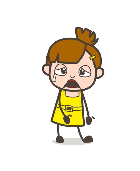 Frustrated Face with Sweat on Face - Cute Cartoon Girl Vector — Stock Vector