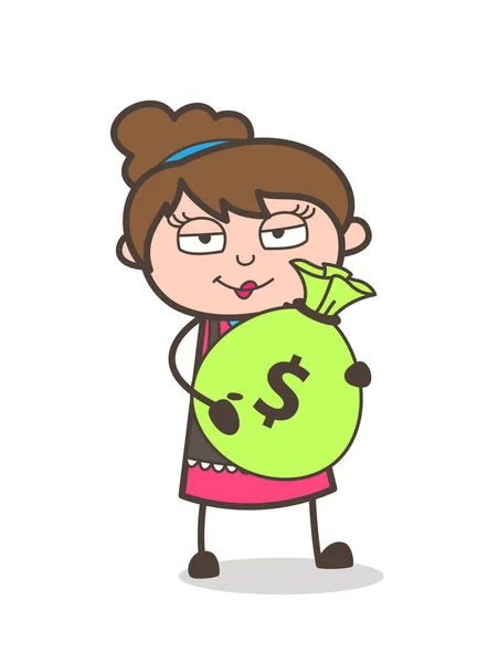 Houden van een bundel van Dollars - schoonheidsspecialiste meisje kunstenaar Cartoon Vector — Stockvector