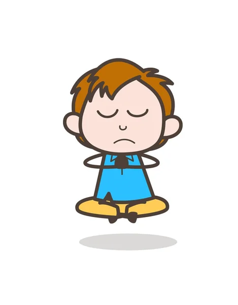 Niño haciendo meditación - Vector lindo niño de dibujos animados — Vector de stock