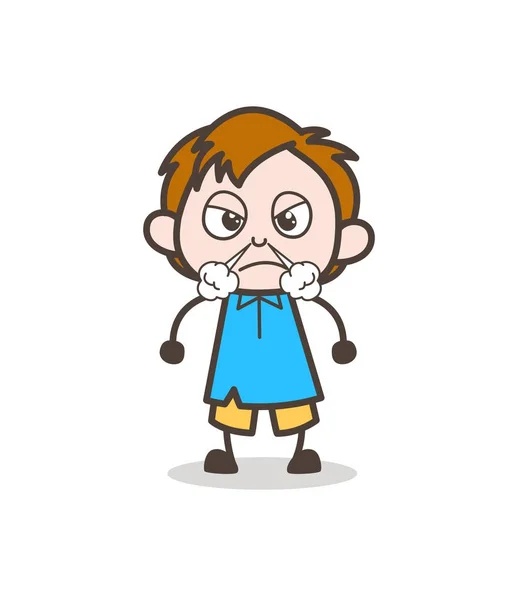 Agressieve jongen met stoom van neus - Cute Cartoon Kid Vector — Stockvector