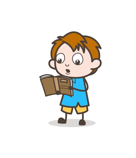 Little Boy Reading Book - Bonito Cartoon Kid Vector —  Vetores de Stock