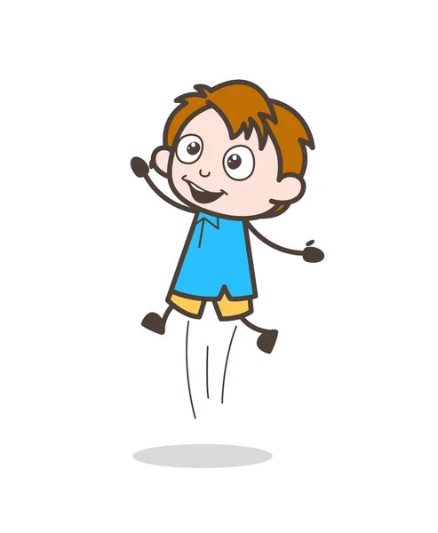 Rindo criança pequena pulando em emoção - Bonito Cartoon Kid Vector —  Vetores de Stock