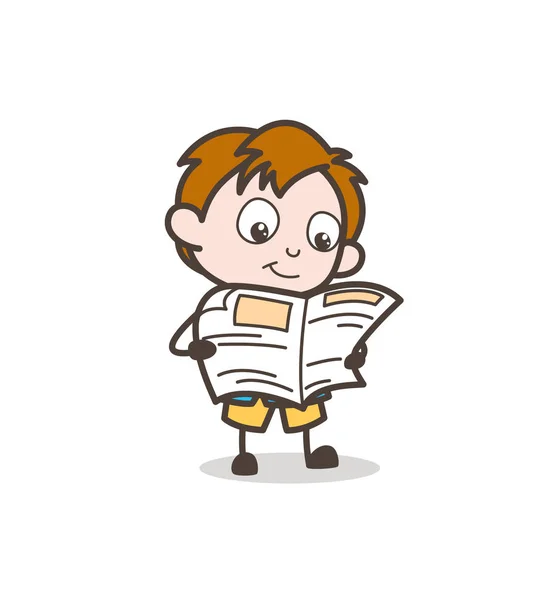 Klein jong geitje lezing krant - Cute Cartoon Kid Vector — Stockvector