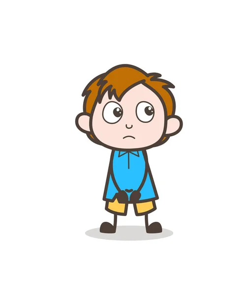 Kleine jongen zorgen gezicht expressie - Cute Cartoon Kid Vector — Stockvector