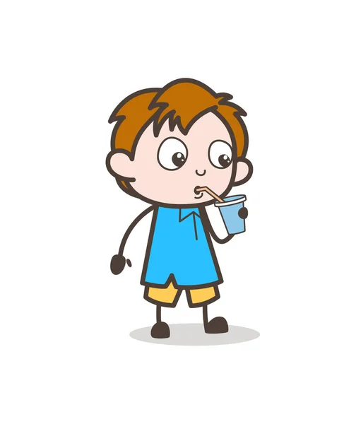 Thirsty Boy Drinking Water - Cute Cartoon Kid Vector — Stock Vector