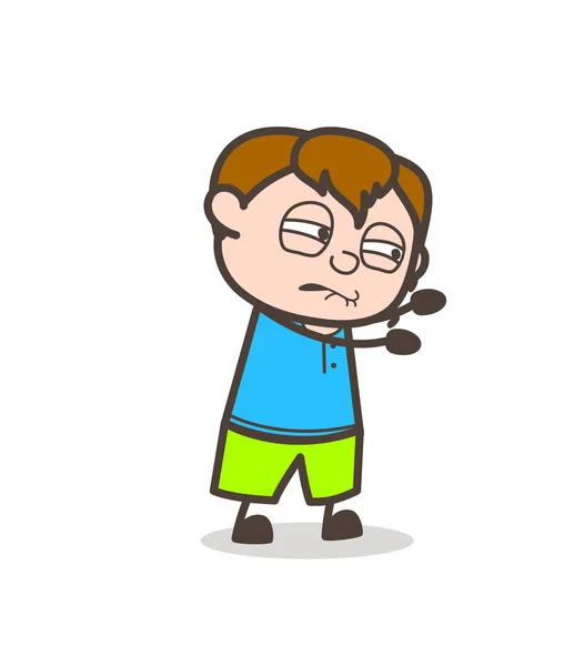 Expresión de la cara con fuerza - Cute Cartoon Boy Ilustración — Archivo Imágenes Vectoriales