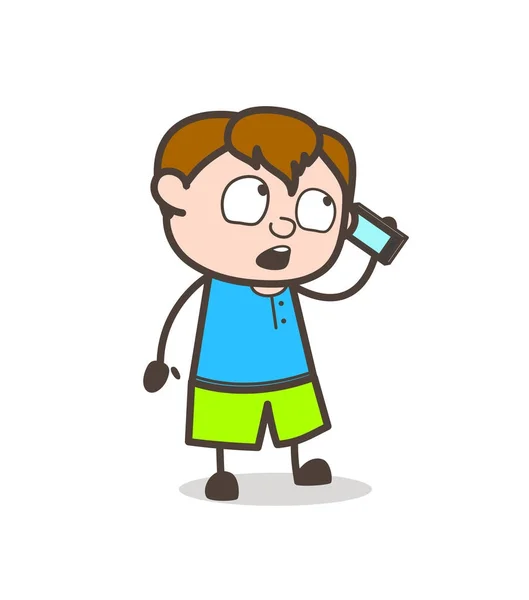 Little Kid falando no telefone - Ilustração bonito do menino dos desenhos animados — Vetor de Stock