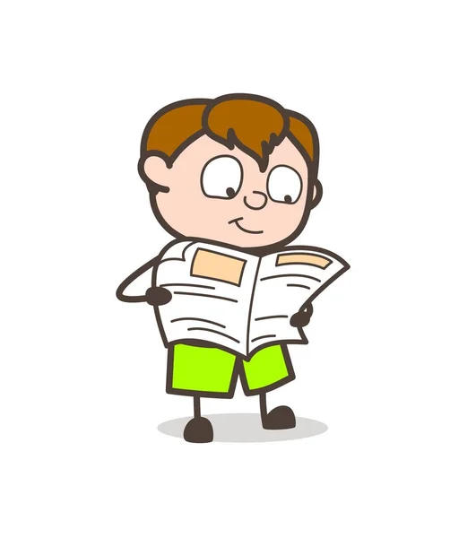 Beetje Kid lezen van de krant - Cute Cartoon Boy illustratie — Stockvector