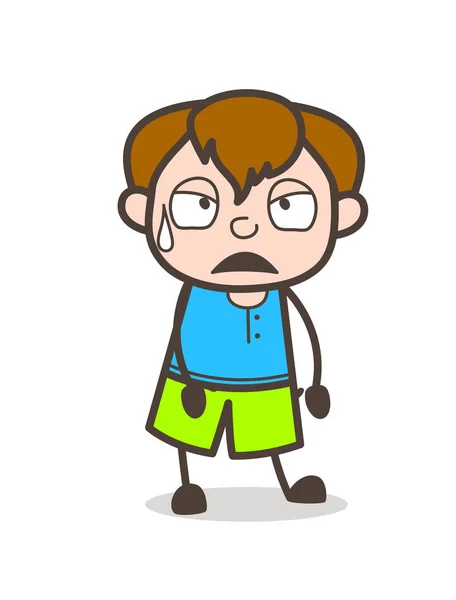 Gefrustreerd gezicht met zweet - Cute Cartoon Boy illustratie — Stockvector