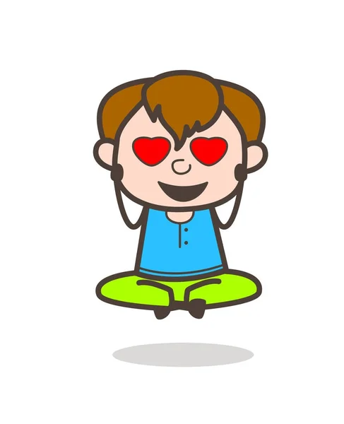 Rosto sorridente com olhos de coração - ilustração bonito do menino dos desenhos animados — Vetor de Stock