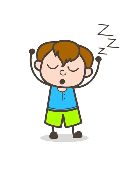 Expressão de criança adormecida - ilustração bonito do menino dos desenhos animados — Vetor de Stock