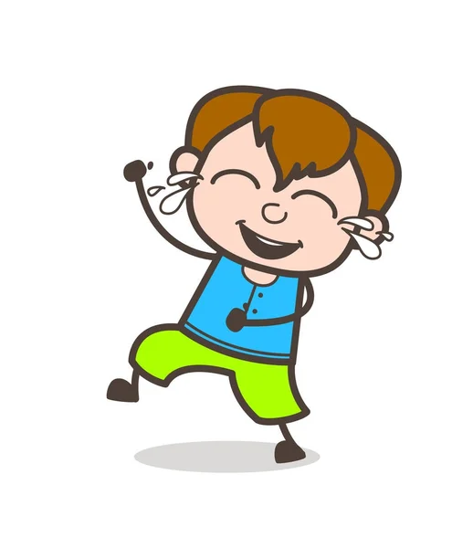 Gülen çocuk sevinç - sevimli çizgi çocuk illüstrasyon gözyaşları ile — Stok Vektör
