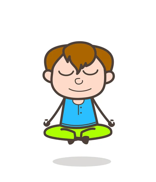 Małe dziecko robi medytacji - chłopiec ilustracja kreskówka — Wektor stockowy