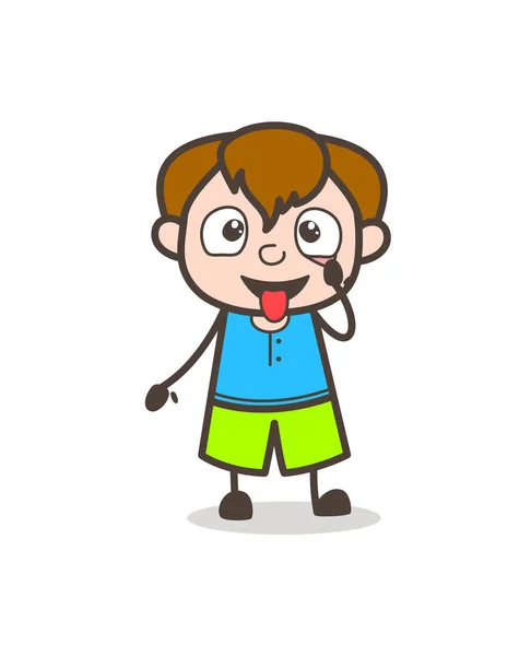 Ogen en tong tonen voor Checkup - Cute Cartoon Boy illustratie — Stockvector