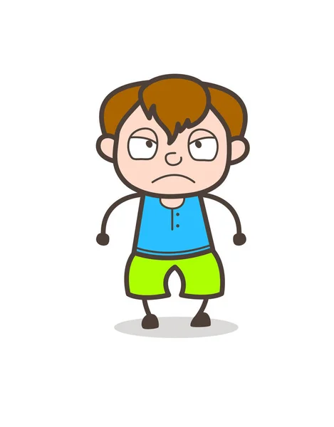 Aggressiva Kid ansikte - gullig tecknad pojke Illustration — Stock vektor