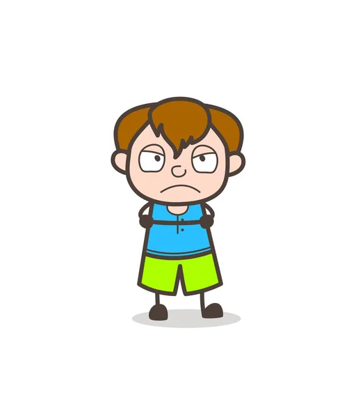 Angry Mood Little Kid - Carino Cartoon Boy Illustrazione — Vettoriale Stock