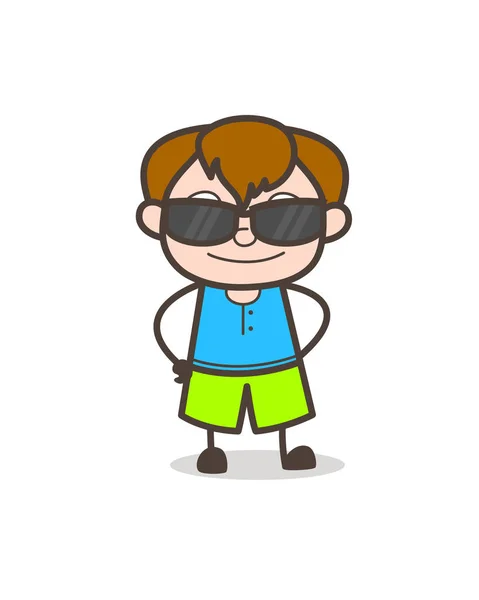 Küçük bir çocukla süslü güneş gözlüğü - sevimli çizgi çocuk illüstrasyon — Stok Vektör