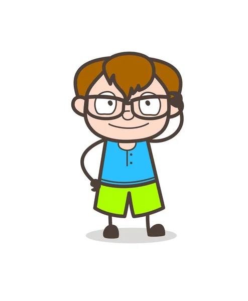 Smiling Kid with Fancy Eye Frame - Cute Cartoon Boy Illustration - Stok Vektor