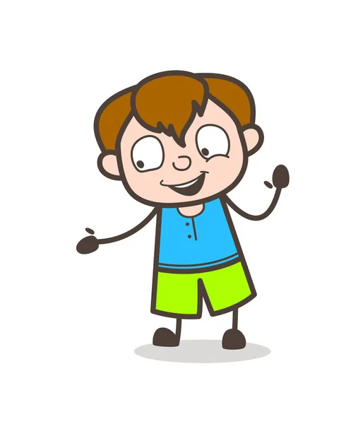 Glad liten unge visar Hand - gullig tecknad pojke Illustration — Stock vektor